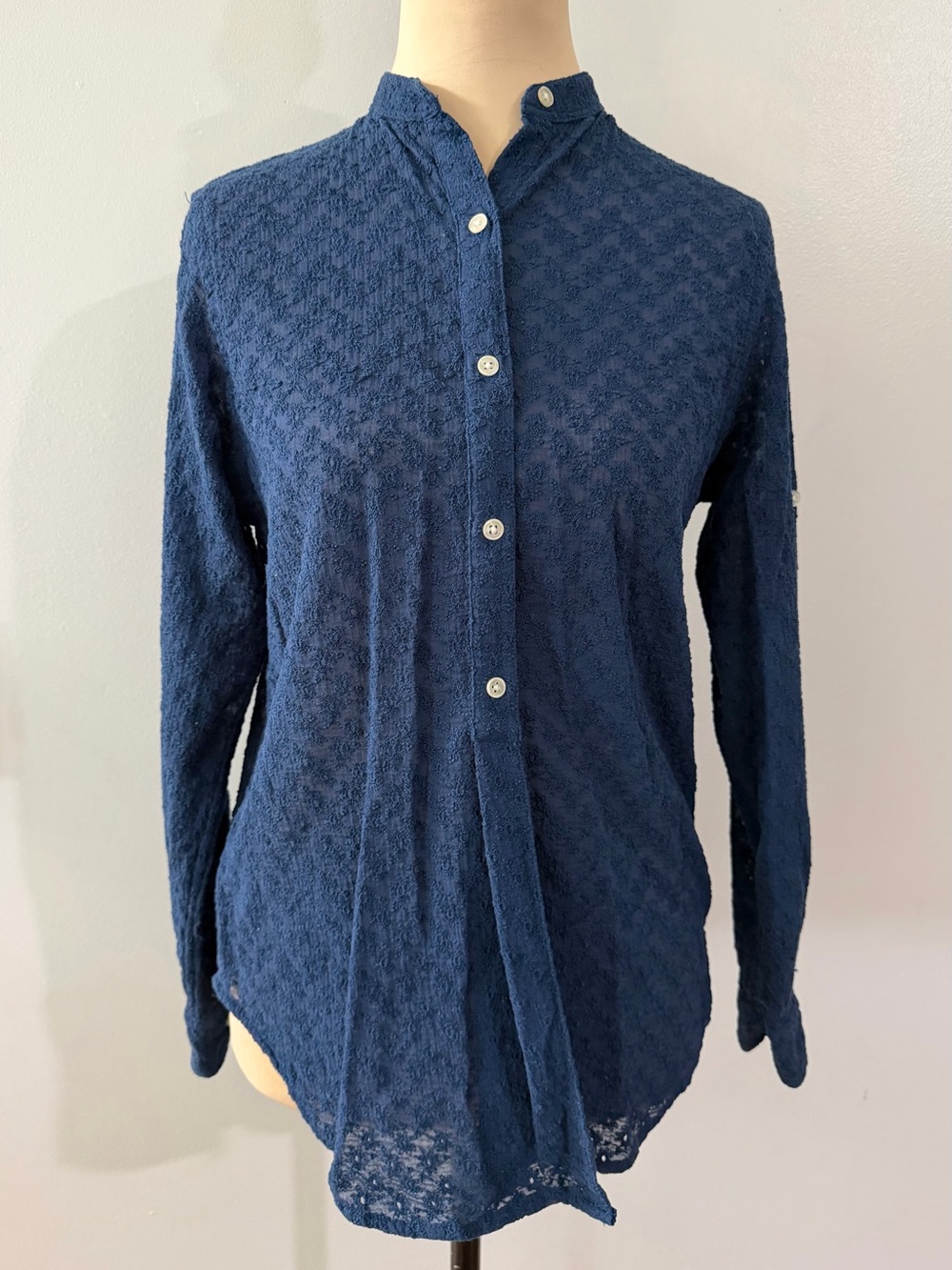Ralph Lauren Blue Textured Eyelet Peasant Cotton Women's Petite Shirt Top Blouse